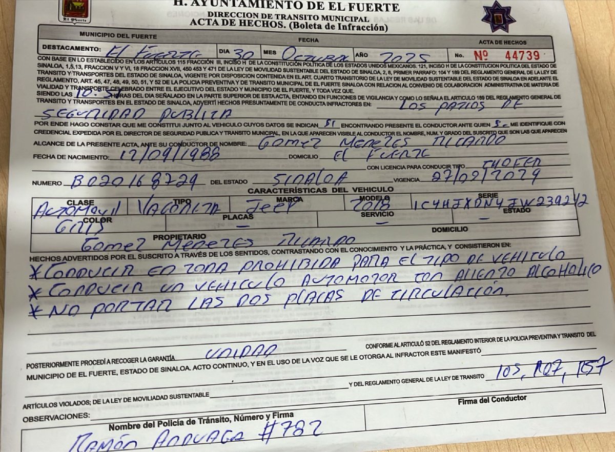 boleta de infracción