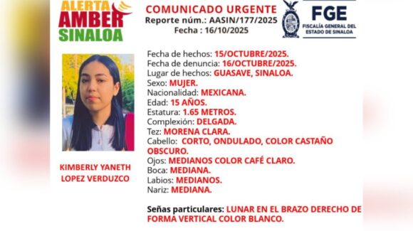 Activan Alerta Amber por la desaparición de una adolescente en Guasave, Sinaloa