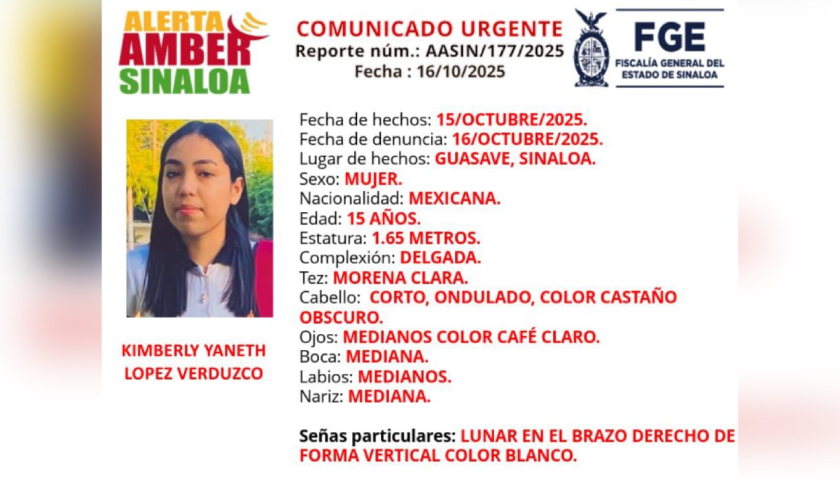 Kimberly Yaneth López Verduzco, desaparecida en Palos Blancos, Guasave