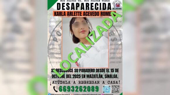 Localizan con vida a Karla Arlette Acevedo Romero, estudiante desaparecida en Mazatlán, Sinaloa