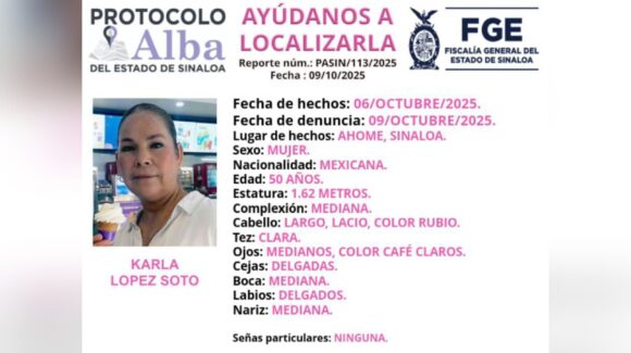 Activan Protocolo Alba para localizar a Karla López Soto, desaparecida en Los Mochis, Sinaloa