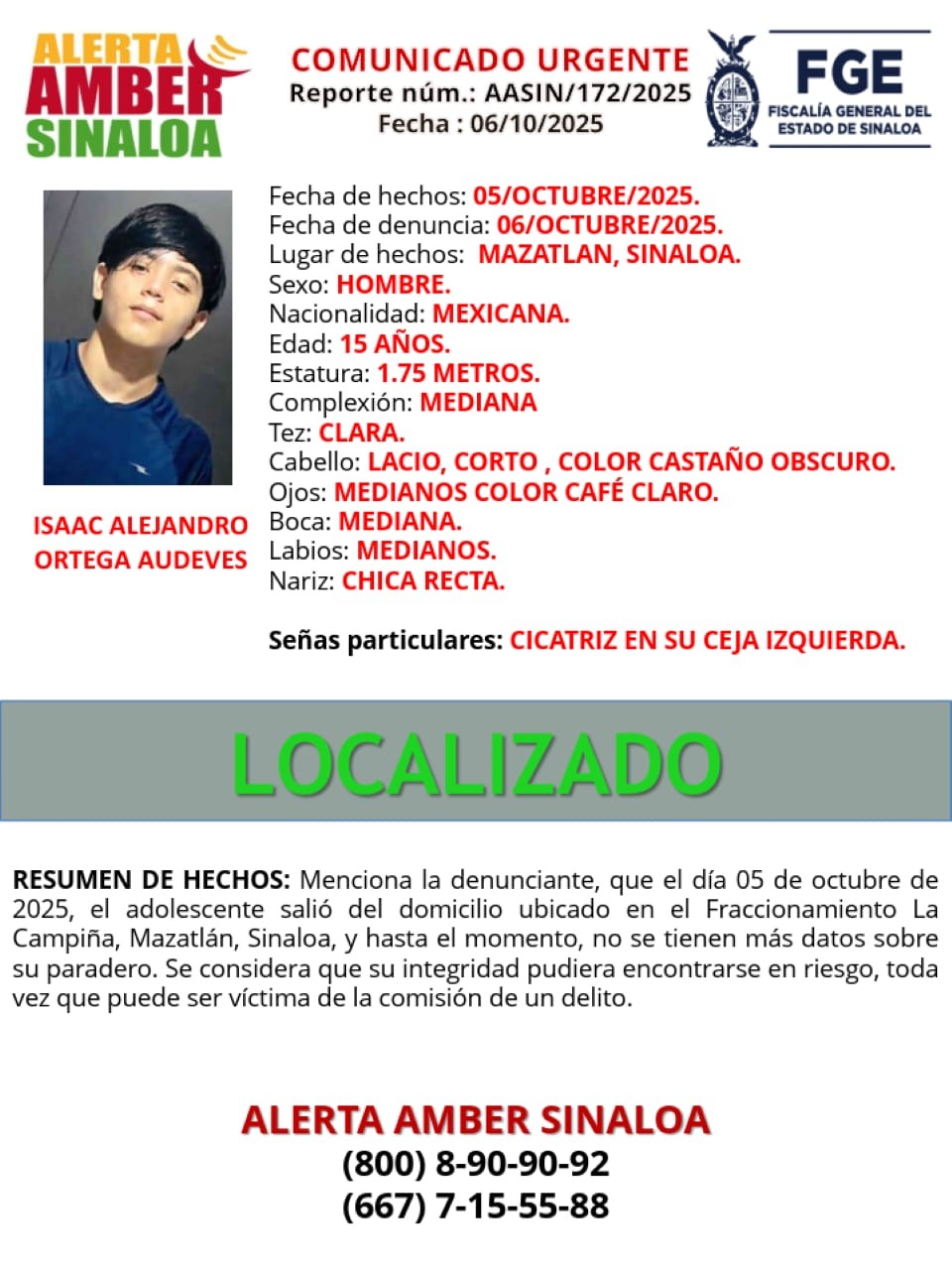 Joven localizado en Mazatlán
