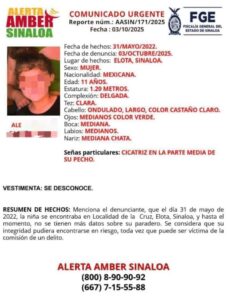 Menor desaparecida en 2022 en Elota fue localizada en Mazatlán, Sinaloa