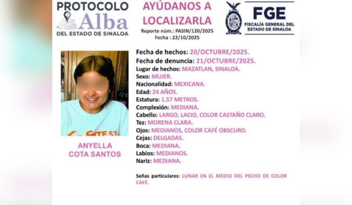 Ficha de búsqueda de maestra desaparecida en Mazatlán, Sinaloa
