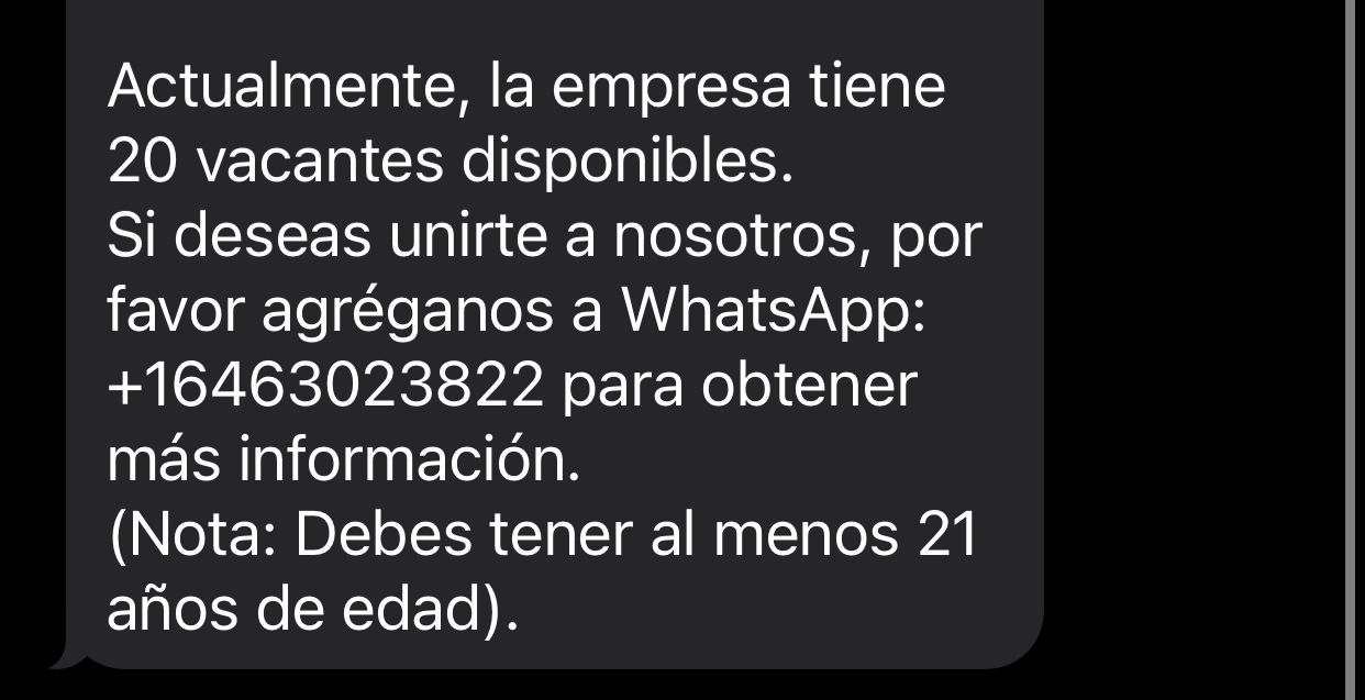 Mensaje de extorsión a teléfono celular