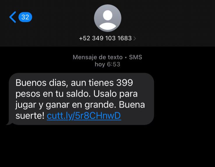 Mensaje de extorsión a teléfono celular