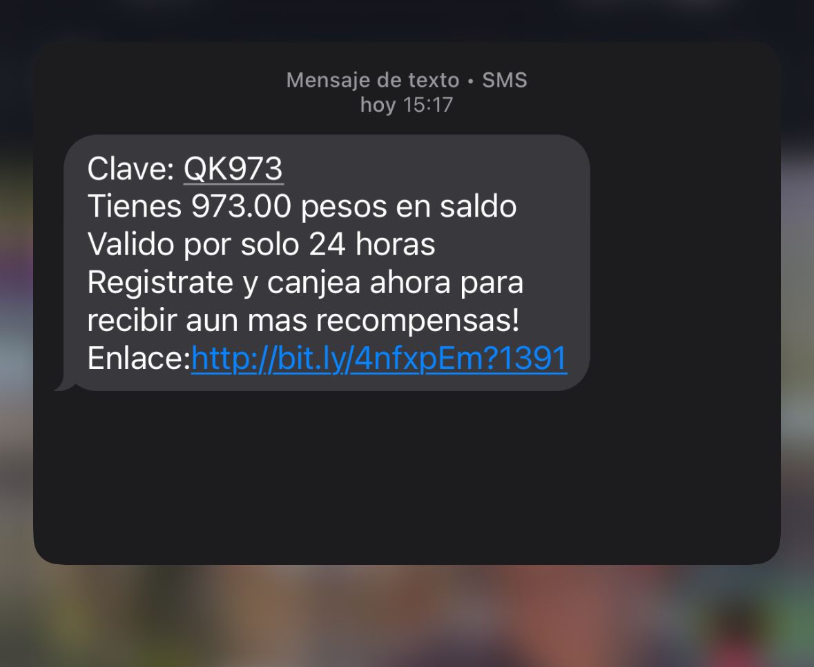 Mensaje de extorsión a teléfono celular