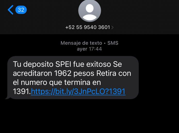 Mensaje de extorsión a teléfono celular
