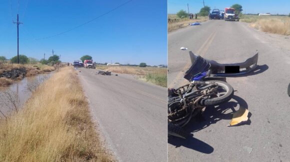 Se impactan motocicleta y automóvil en Mocorito; el motociclista murió y el conductor del auto huyó dejando la placa en el lugar