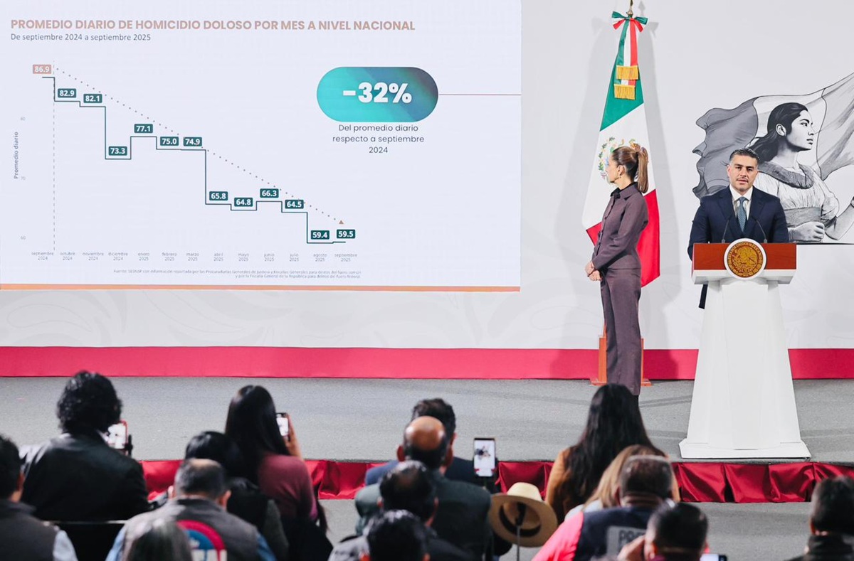 Omar García Harfuch y Claudia Sheinbaum en conferencia 'mañanera'