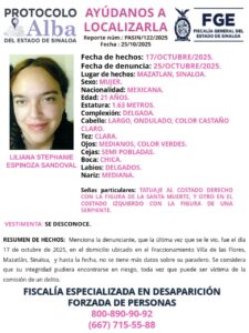 Protocolo Alba de Liliana Espinoza Sandoval, desaparecida en Mazatlán