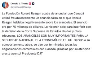 Publicación de Donald Trump