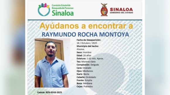 Buscan a Raymundo Rocha Montoya, desaparecido en Los Mochis, Sinaloa