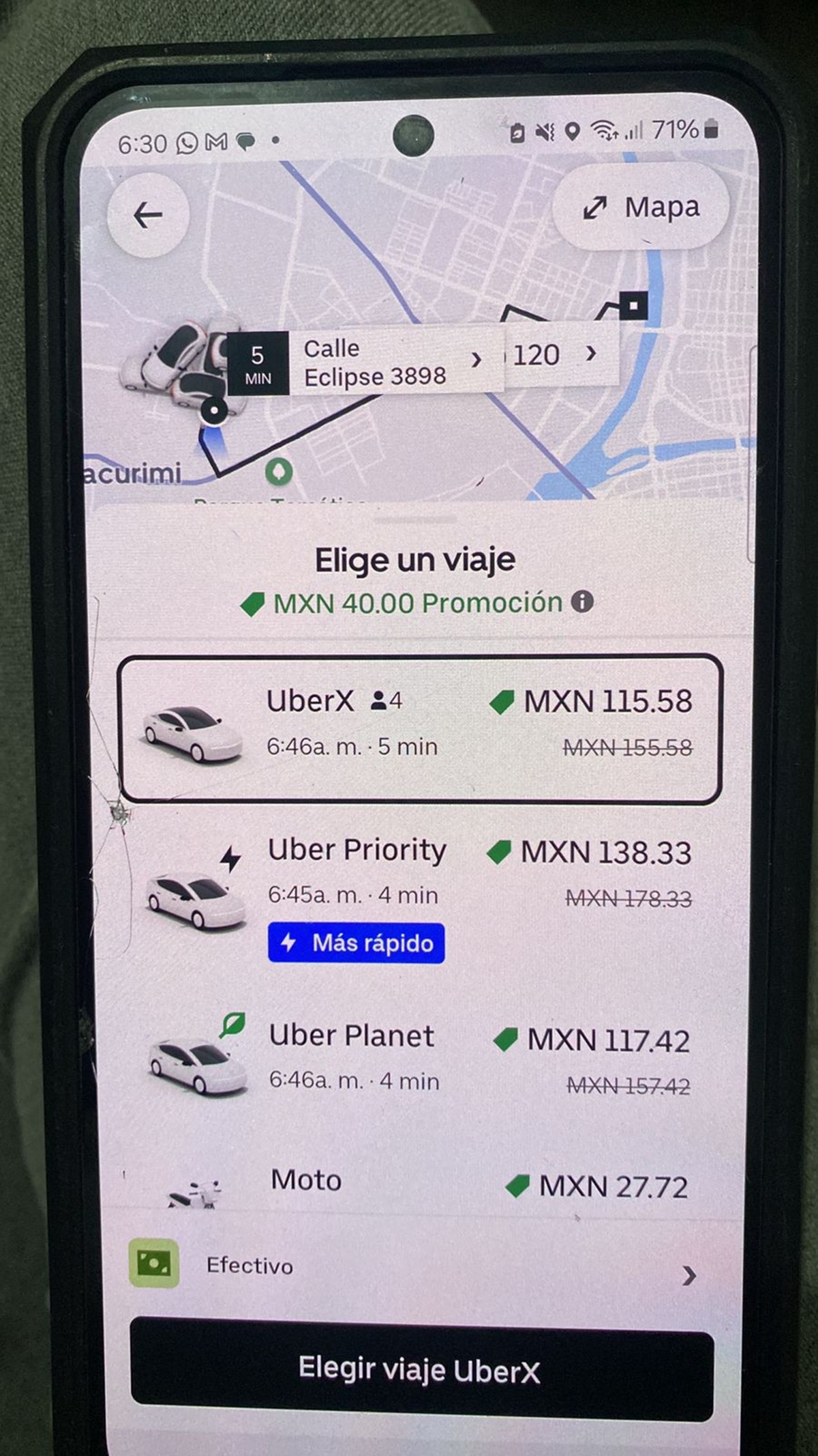 Tarifa de Uber aumentada