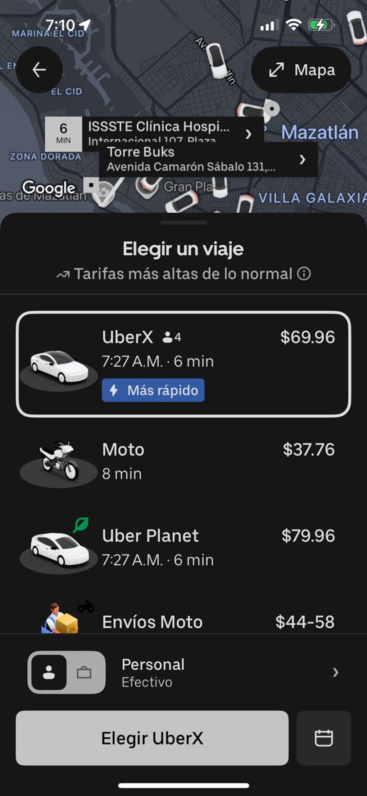 Tarifa de Uber regular