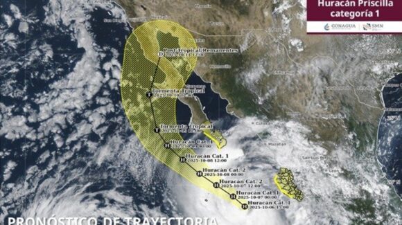 Huracán “Priscila” recurvará hacia Baja California; dejará lluvias muy fuertes a intensas en las costas de siete entidades de México