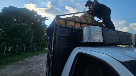 Invadían carril, los detienen y les encuentran 300 kilos de mariguana, en carretera de Tabasco