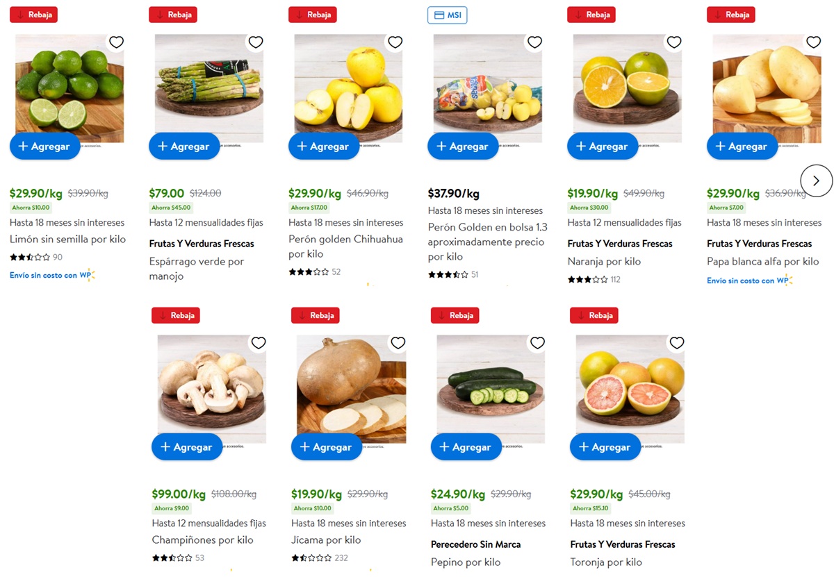 Ofertas en frutas y verduras en Walmart