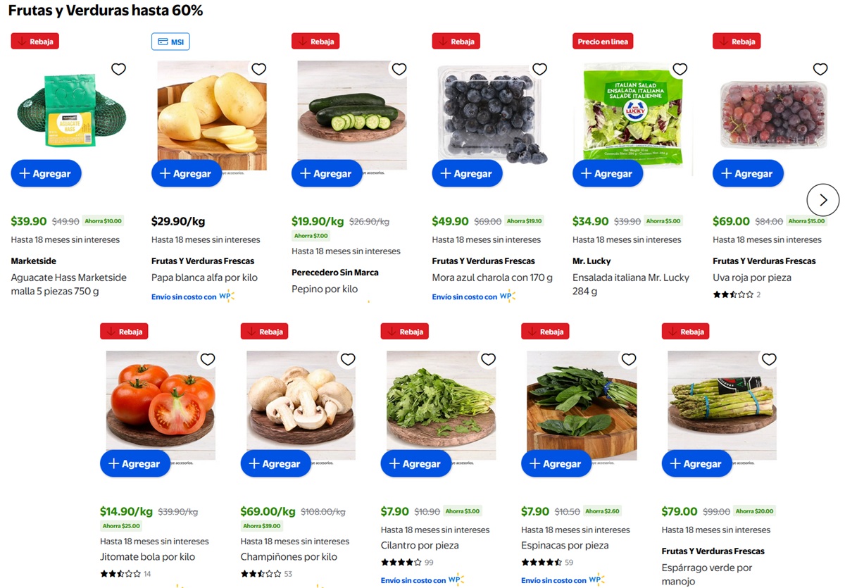 Ofertas de Walmart en frutas y verduras