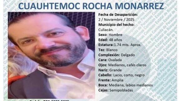 Desapareció el Día de Muertos en Culiacán; buscan a Cuauhtémoc Rocha Monárrez