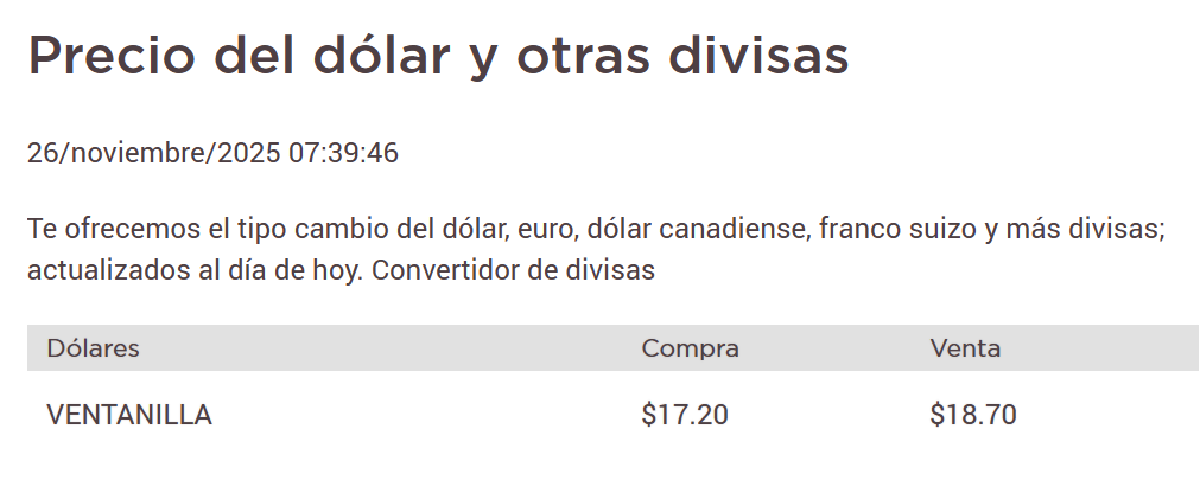 Dolar Banorte 26 de noviembre