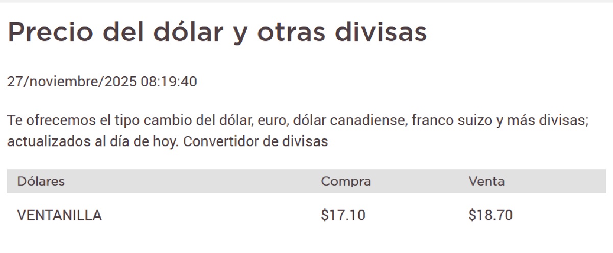 Dolar Banorte 27 de noviembre