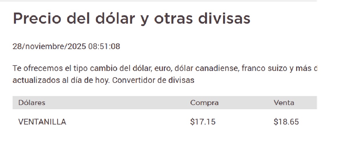 Dolar Banorte 28 de noviembre