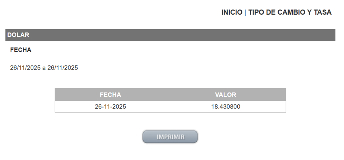 Dolar DOF 26 de noviembre