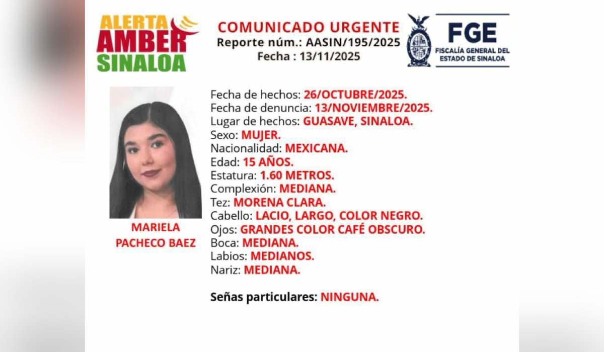 Mariela Pacheco Báez, desaparecida en Guasave