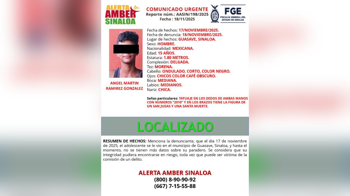 alerta Amber Ángel Martín desaparecido guasave