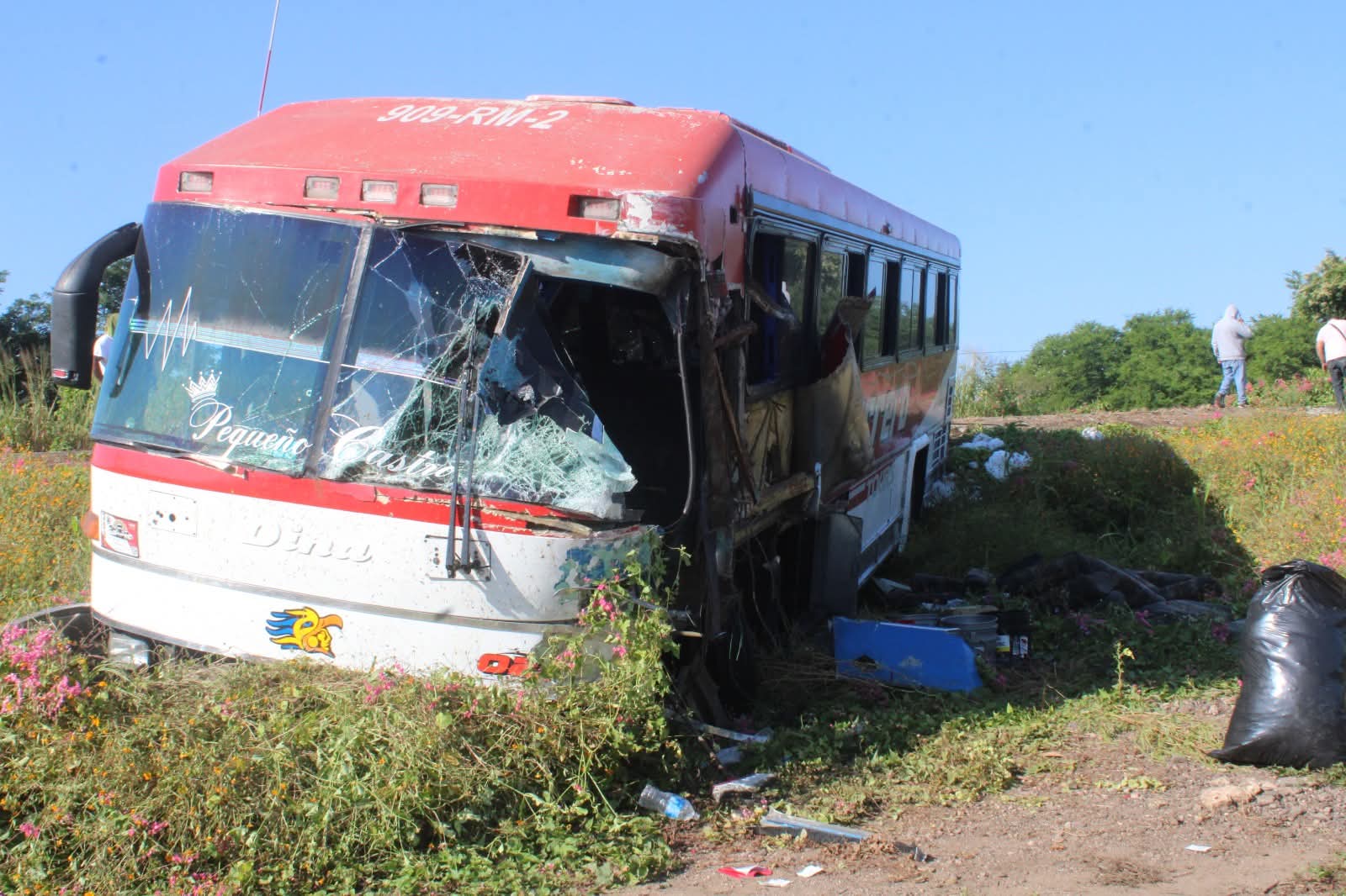 autobús de pasajeros accidentado en carretera