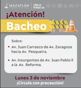 Aviso de bacheo en Mazatlán