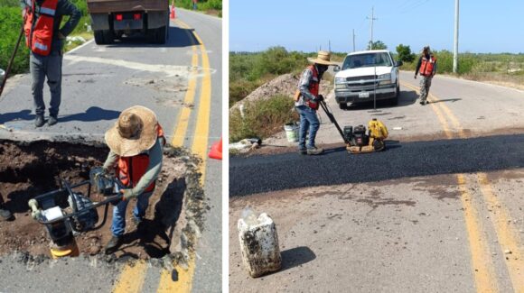 Atiende Obras Públicas dos socavones en la carretera estatal El Rosario-Caimanero, Sinaloa
