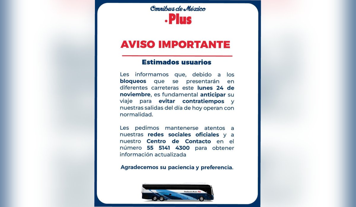 Comunicado para pasajeros de autobús