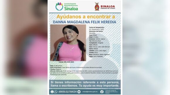 Se activa alerta de búsqueda para localizar a Danna Magdalena, desaparecida en Mazatlán, Sinaloa