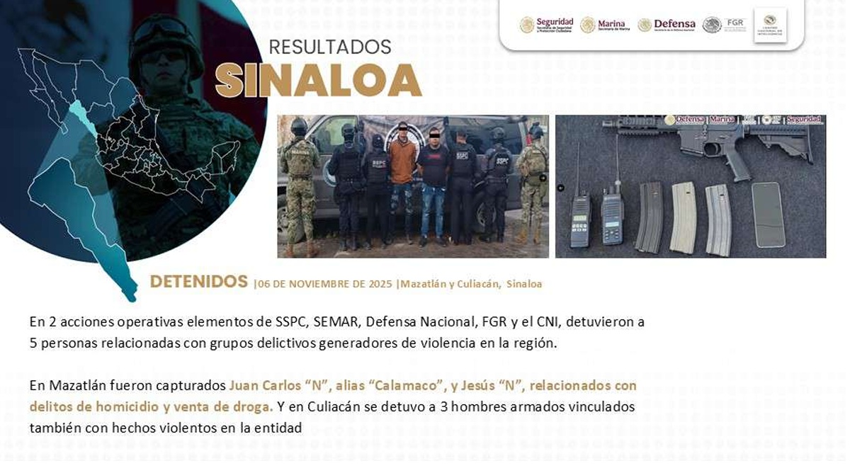 Detenciones en Sinaloa mostradas por Omar García Harfuch