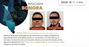 Detención de dos integrantes del Cártel de Sinaloa, en Sonora