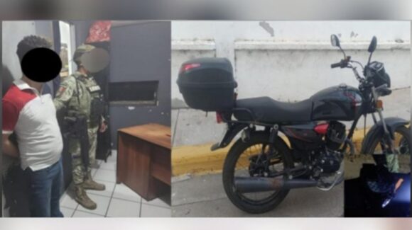 ¡En un retén! Militares detienen a un motociclista con un arma blanca, en Culiacán, Sinaloa
