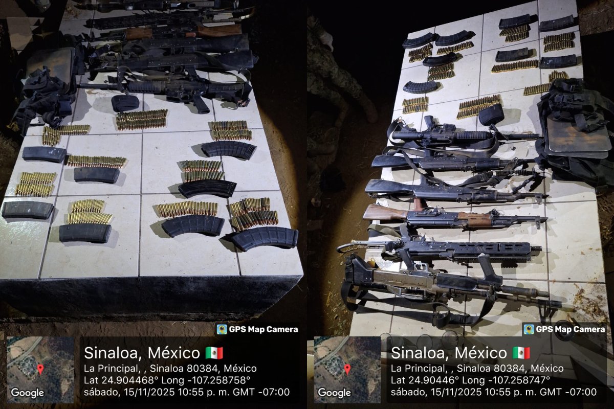 Armas y cargadores aseguradas en Culiacán