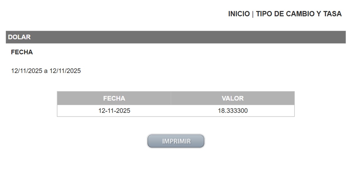 Precio del dólar en el DOF