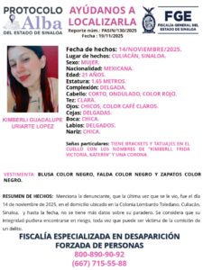 Kimberli joven desaparecida en Culiacán