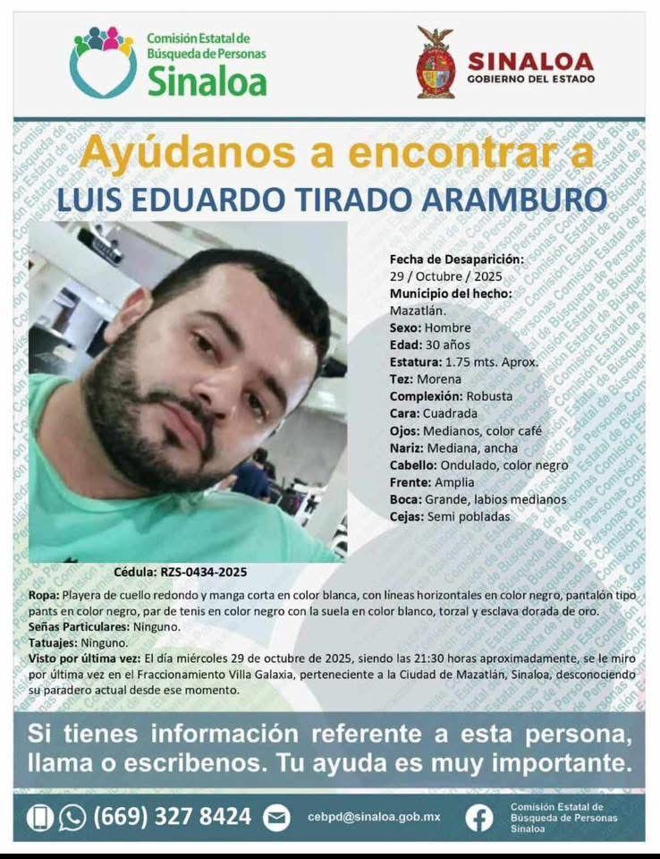 Luis Tirado desaparecido en Mazatlán