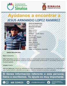 Buscan a Jesús Armando desaparecido en El Fuerte