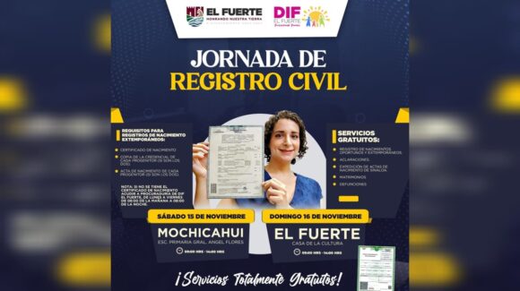 Invitan DIF y el Ayuntamiento de El Fuerte, Sinaloa, a la Jornada de Registro Civil gratuita