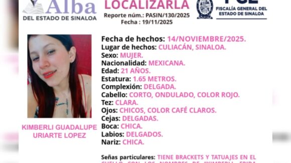 Activan Protocolo Alba para localizar a Kimberli Guadalupe, desaparecida en Culiacán, Sinaloa