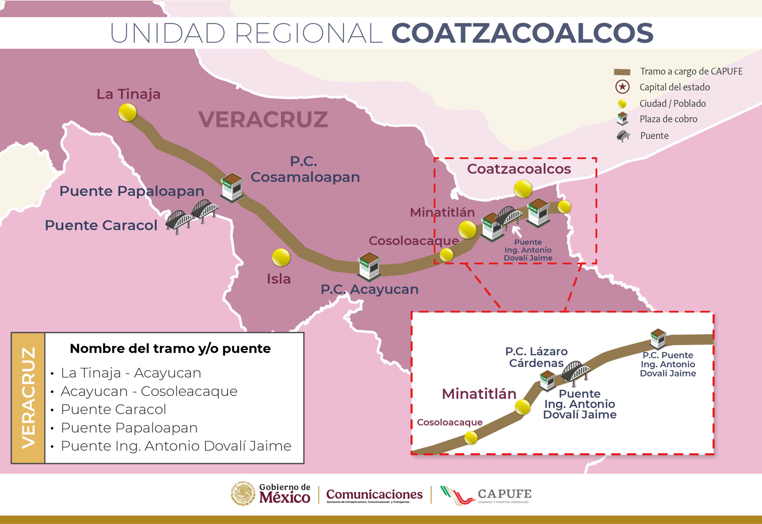 mapa autopista unidad regional Coatzacoalcos operadas por Capufe