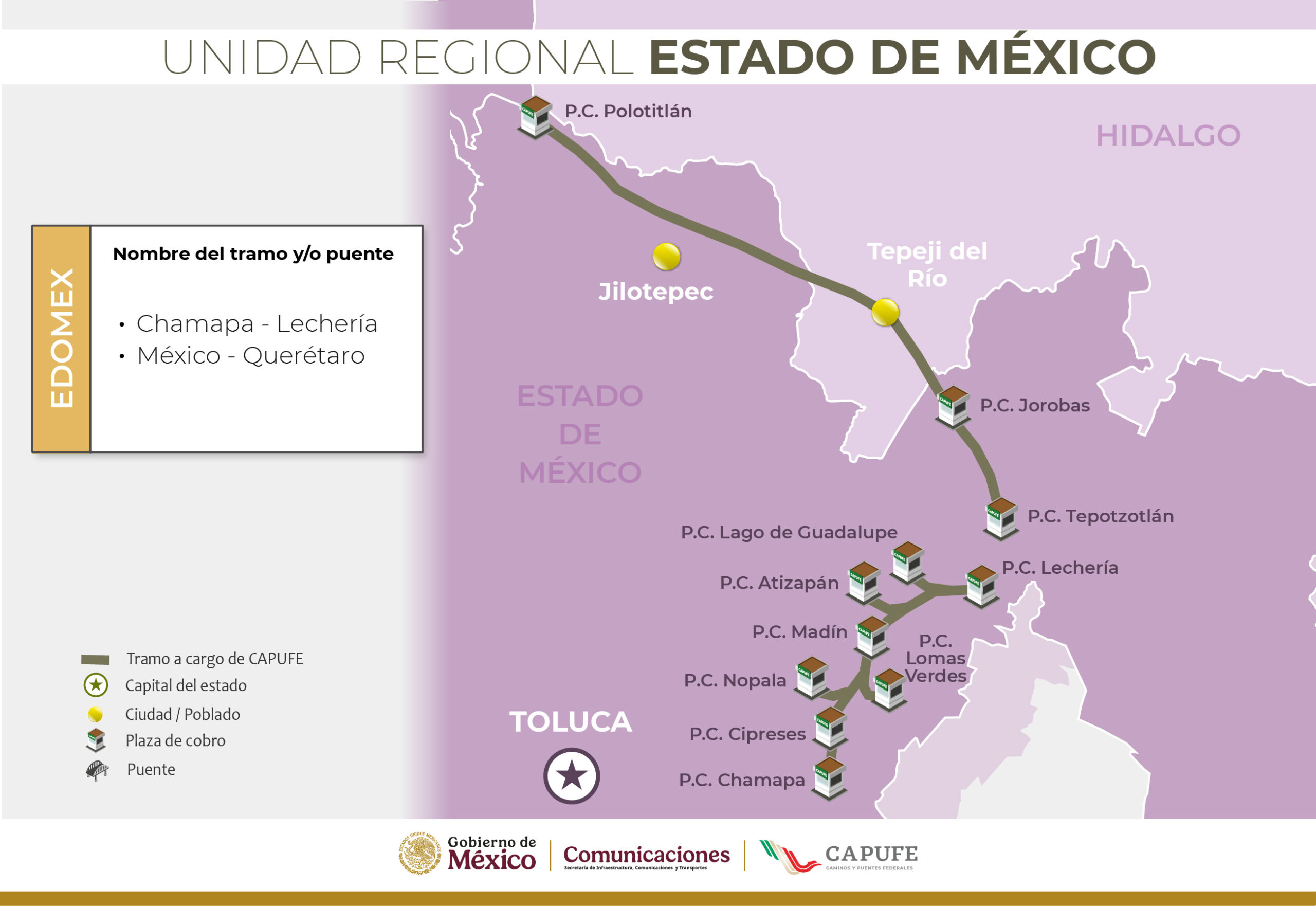 mapa autopista unidad regional Edomex operadas por Capufe