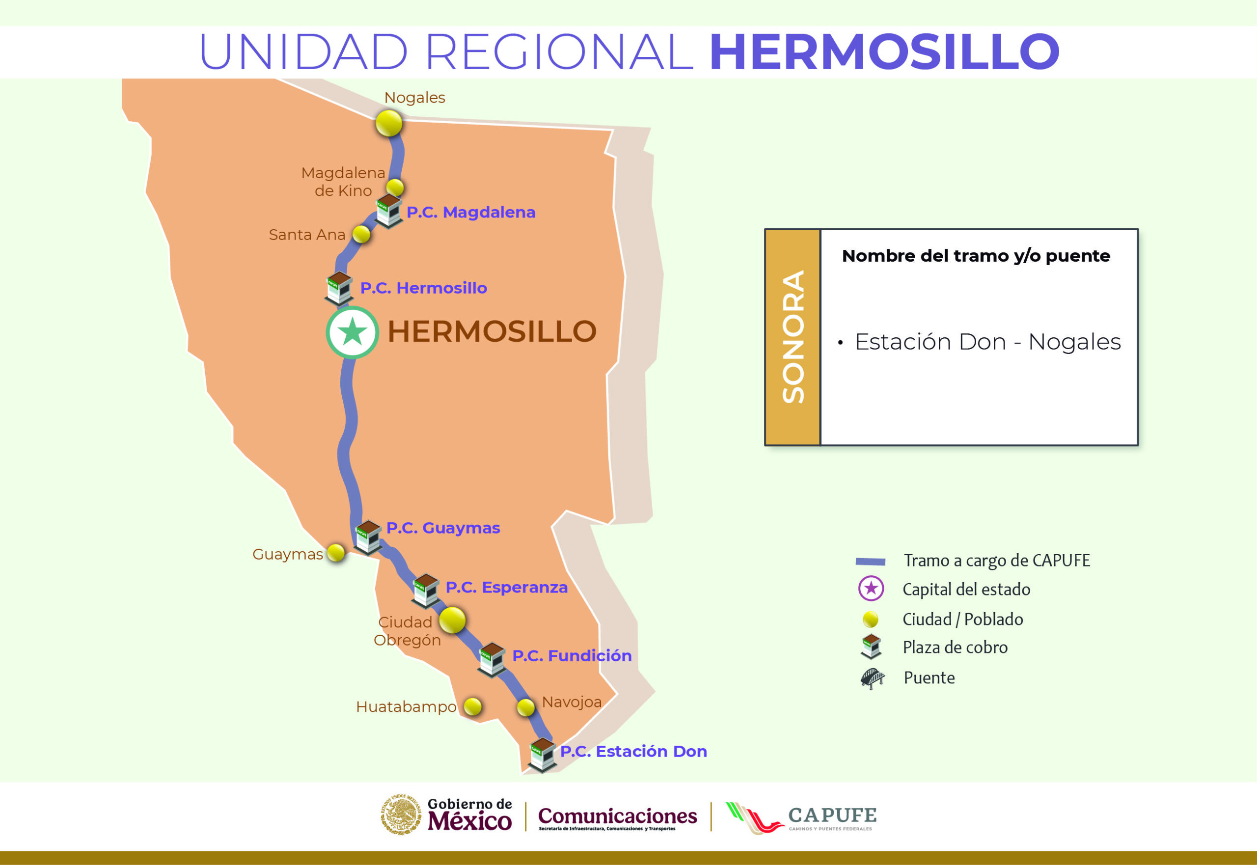mapa autopista unidad regional Hermosillo operadas por Capufe