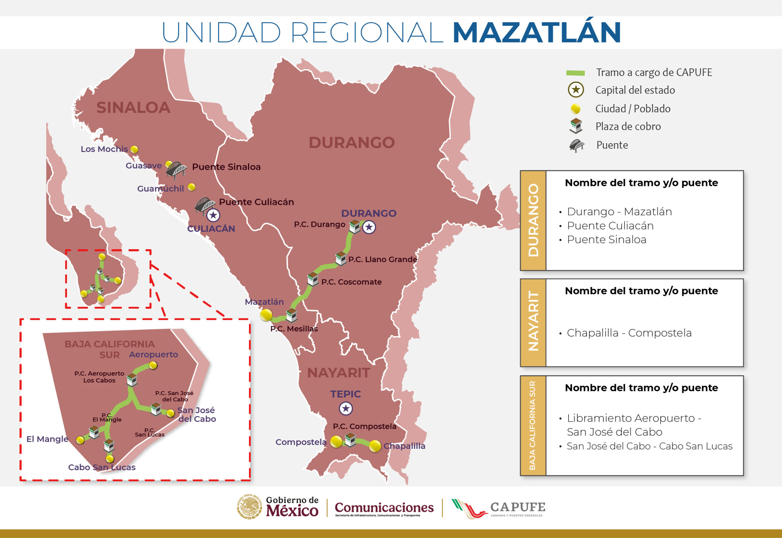 mapa autopista unidad regional Mazatlán operadas por Capufe