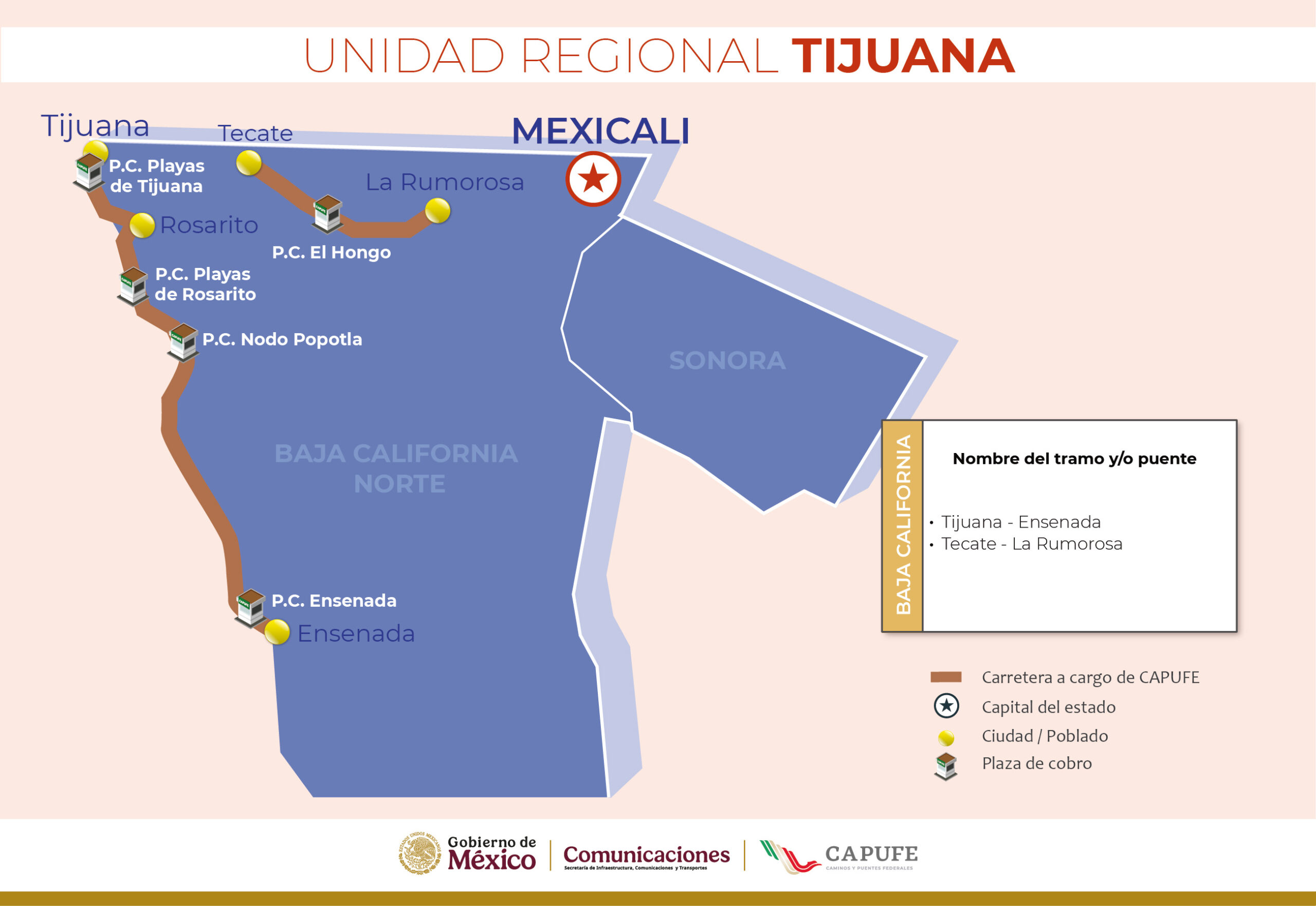 mapa autopista unidad regional tijuana operadas por capufe
